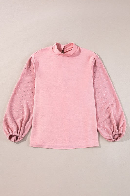 Solid Swiss Dot Balloon Sleeve Blouse